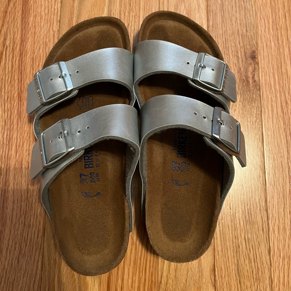 Silver Birkenstocks Size 6-6 1/2 (37)